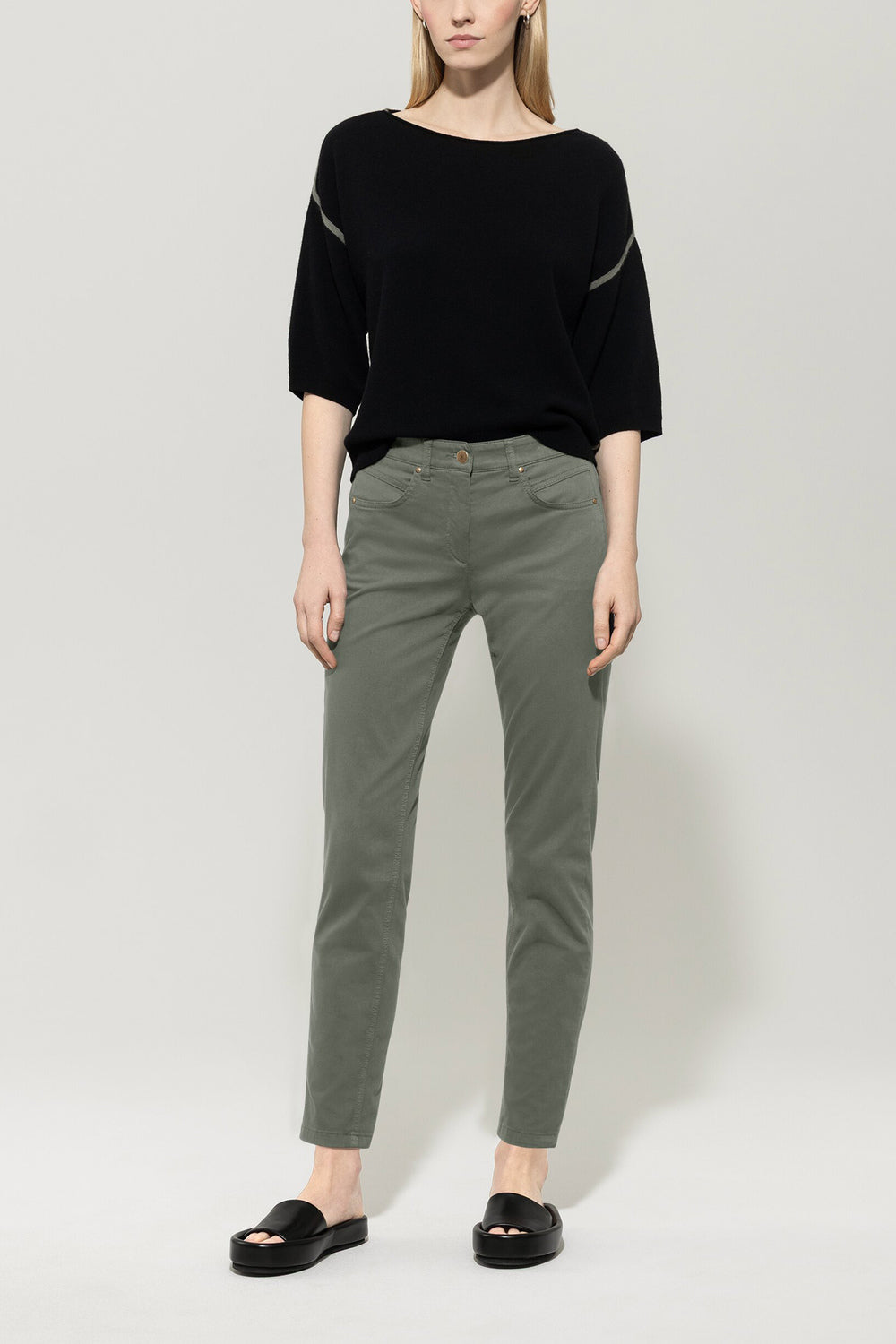 Luisa Cerano Slim Fit Pantalon – Groen-96% katoen, 4% elasthaan-DAMES BROEKEN-Groen