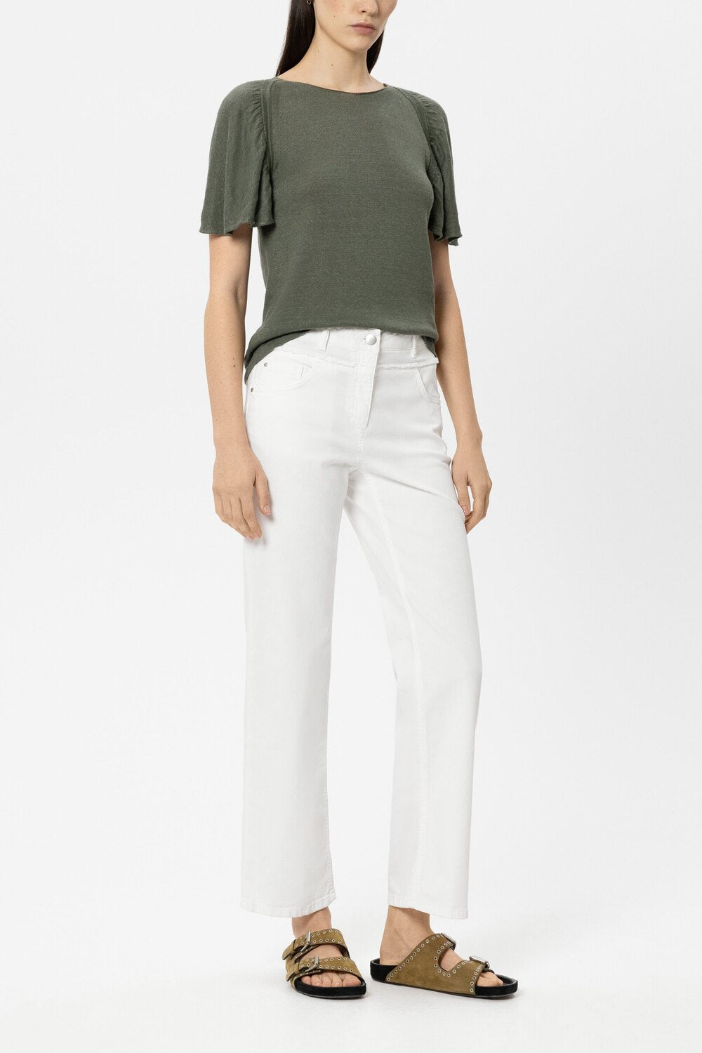 Luisa Cerano Straight denim met dubbele tailleband-65% katoen, 29% tencel, 4% elastisch polyamide, 2% elastaan-DAMES BROE