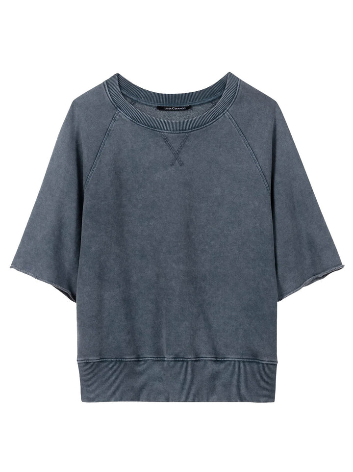 Luisa Cerano sweatshirt met ronde hals – Blauw-100% katoen-DAMES TOPS & BLOUSES-Blauw