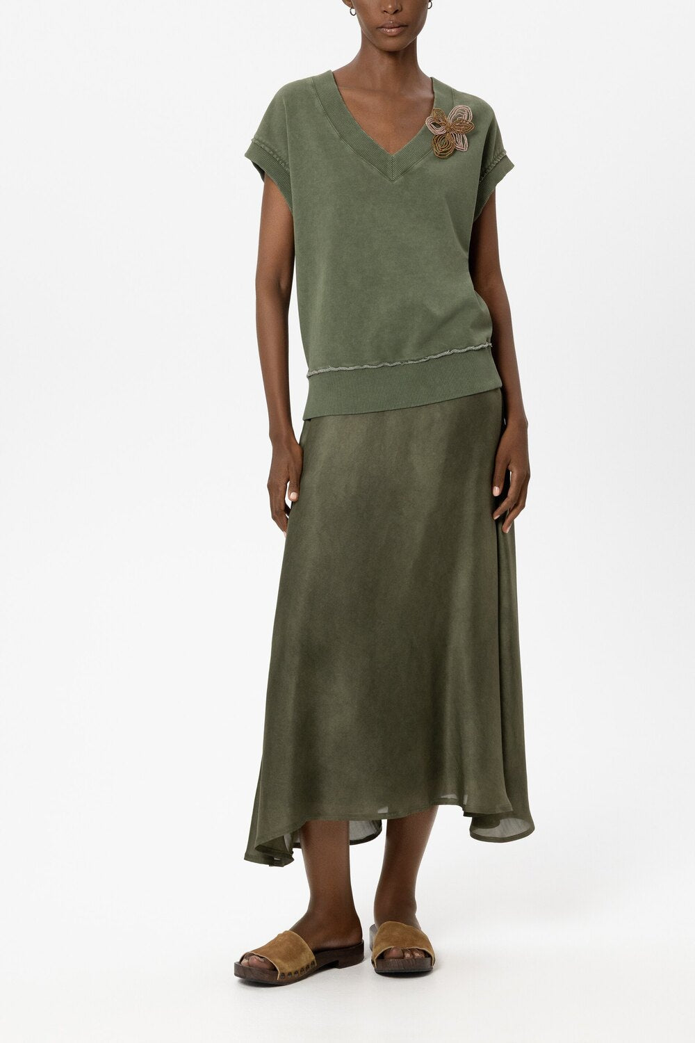 Luisa Cerano sweatshirt met V-hals – Groen-100% katoen-DAMES TRUIEN & VESTEN-Groen