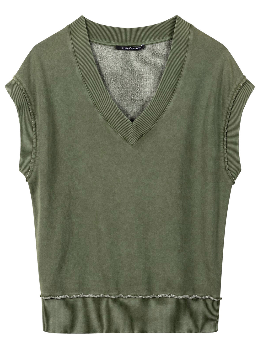 Luisa Cerano sweatshirt met V-hals – Groen-100% katoen-DAMES TRUIEN & VESTEN-Groen