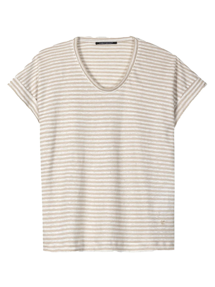 Luisa Cerano T-shirt – Beige-100% linnen-DAMES TOPS & BLOUSES-Beige