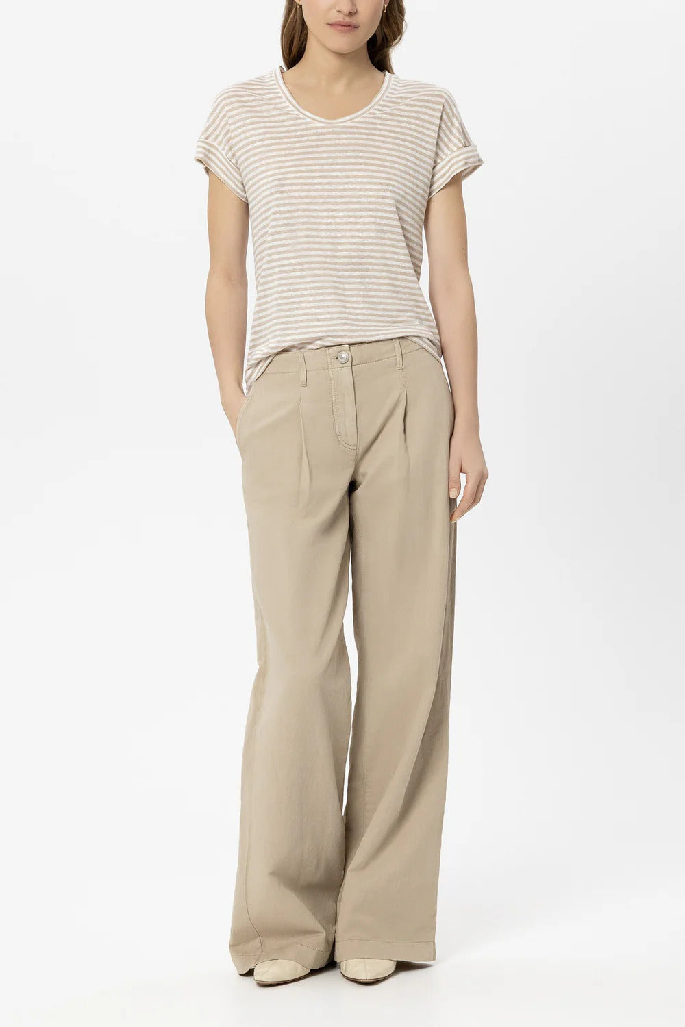 Luisa Cerano T-shirt – Beige-100% linnen-DAMES TOPS & BLOUSES-Beige