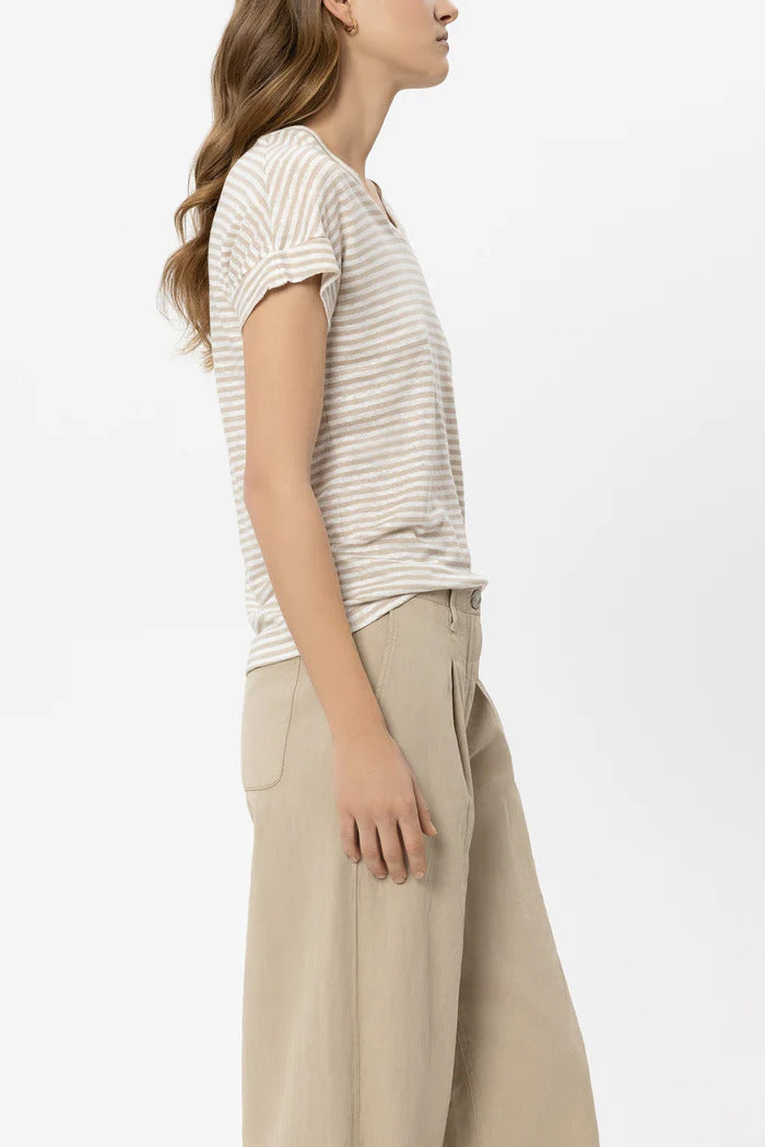 Luisa Cerano T-shirt – Beige-100% linnen-DAMES TOPS & BLOUSES-Beige