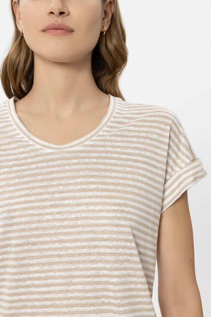 Luisa Cerano T-shirt – Beige-100% linnen-DAMES TOPS & BLOUSES-Beige