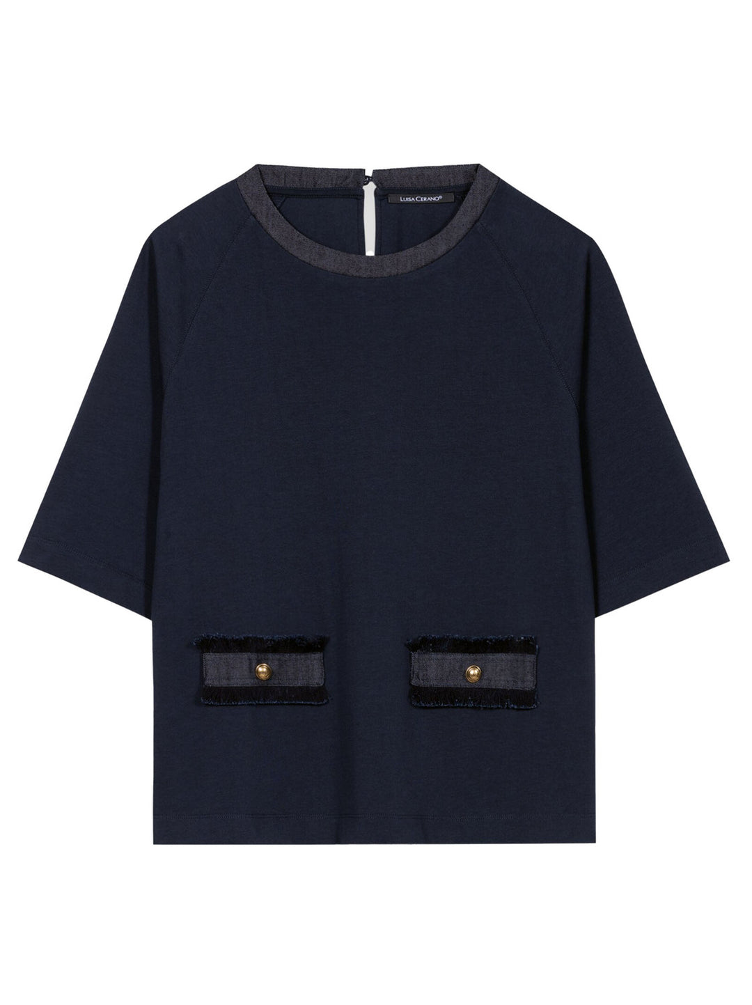 Luisa Cerano T‑Shirt Korte Mouw – Blauw-100% katoen-DAMES TOPS & BLOUSES-Blauw