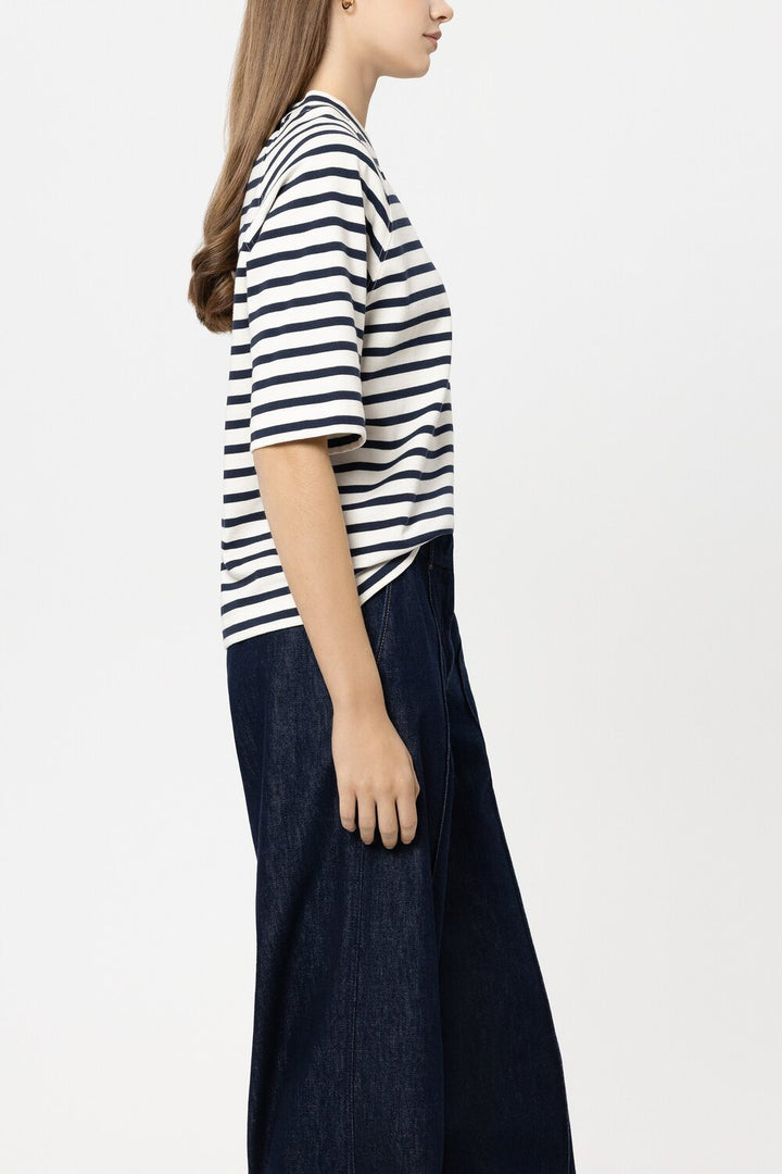 Luisa Cerano T-Shirt Korte Mouw – Blauw-100% katoen-DAMES TOPS & BLOUSES-Blauw