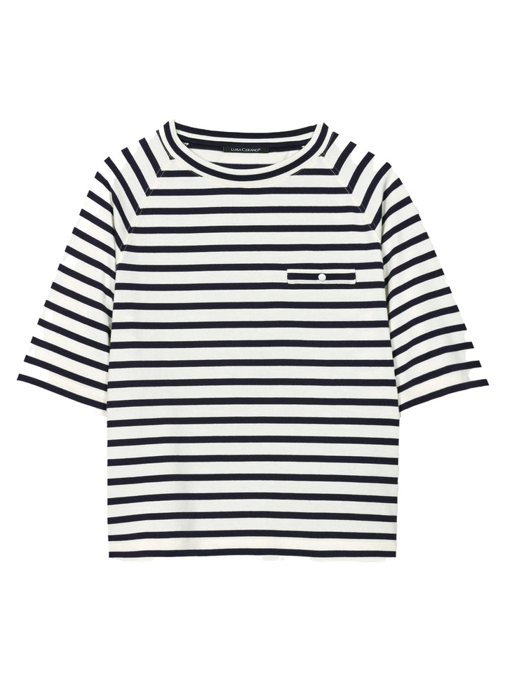 Luisa Cerano T-Shirt Korte Mouw – Blauw-100% katoen-DAMES TOPS & BLOUSES-Blauw