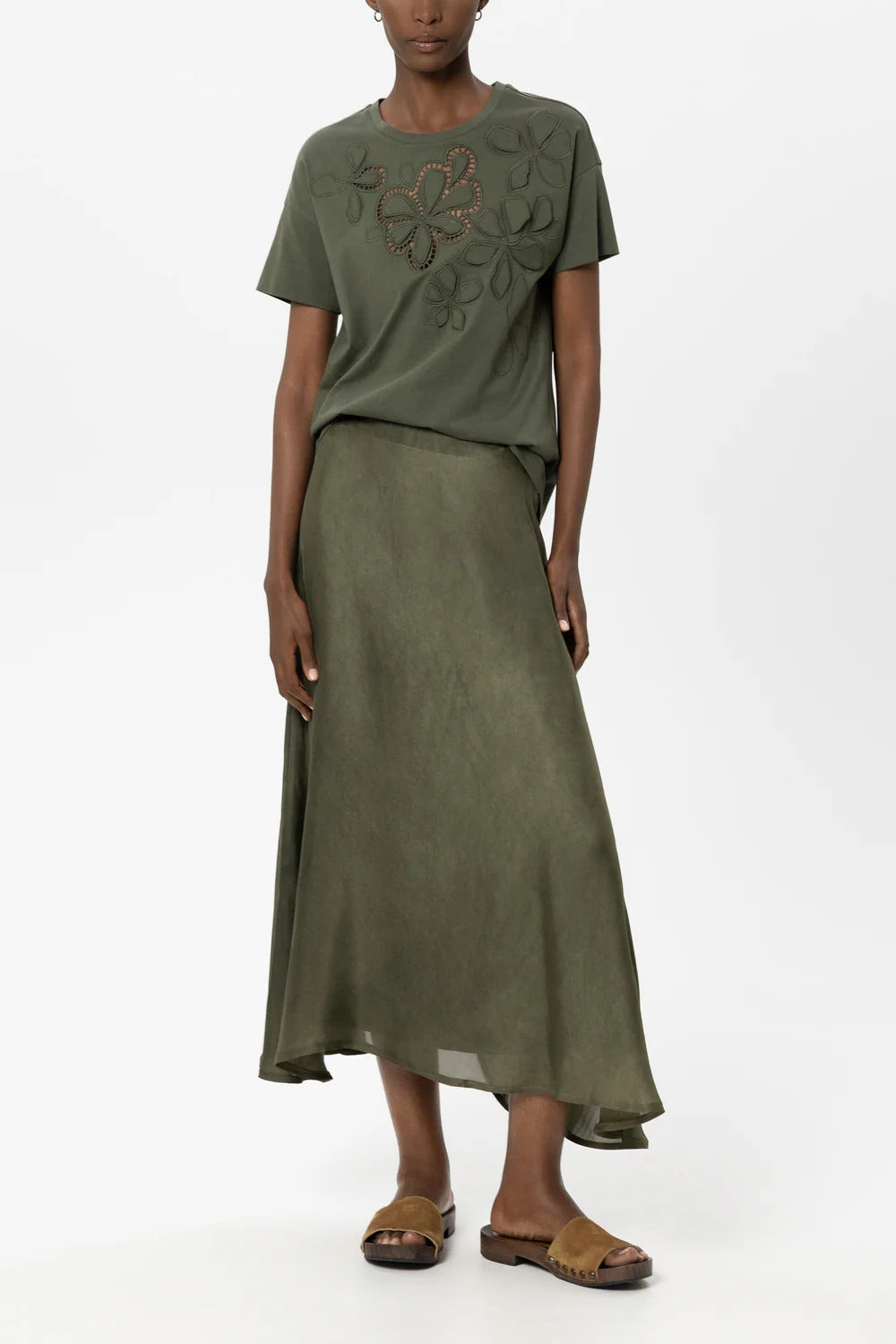 Luisa Cerano T-shirt met bloemen – Groen-100% katoen-DAMES TOPS & BLOUSES-Groen