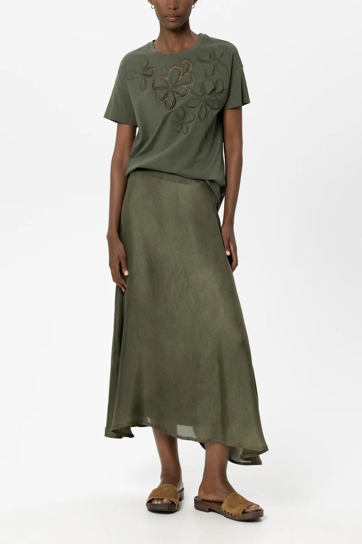 Luisa Cerano T-shirt met bloemen – Groen-100% katoen-DAMES TOPS & BLOUSES-Groen