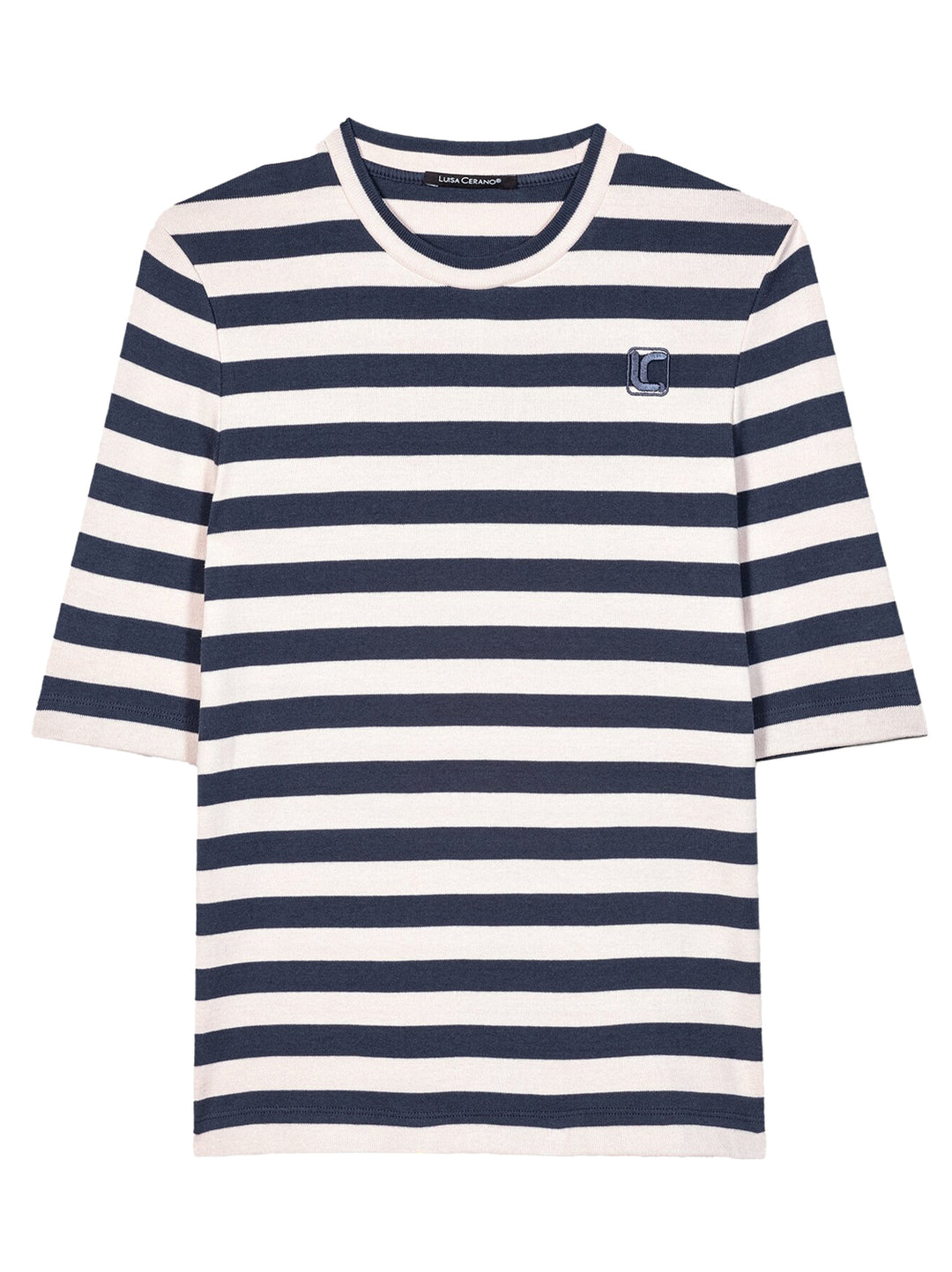 Luisa Cerano t-shirt met blokstrepen-Buitenstof: 100% katoen-DAMES TOPS & BLOUSES-Blauw