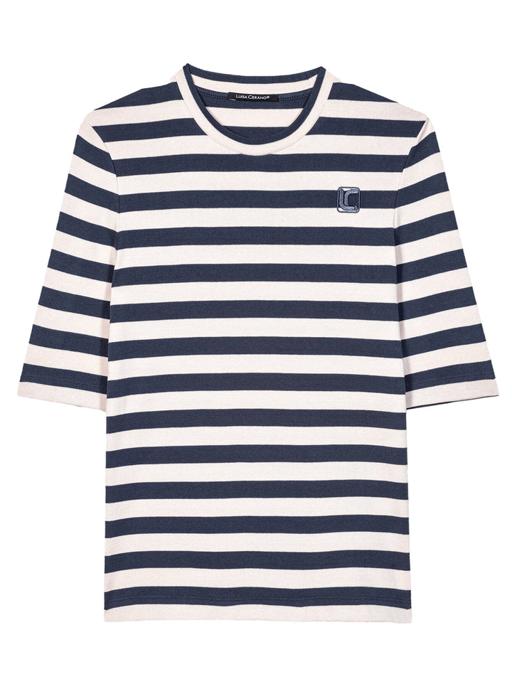 Luisa Cerano t-shirt met blokstrepen-Buitenstof: 100% katoen-DAMES TOPS & BLOUSES-Blauw