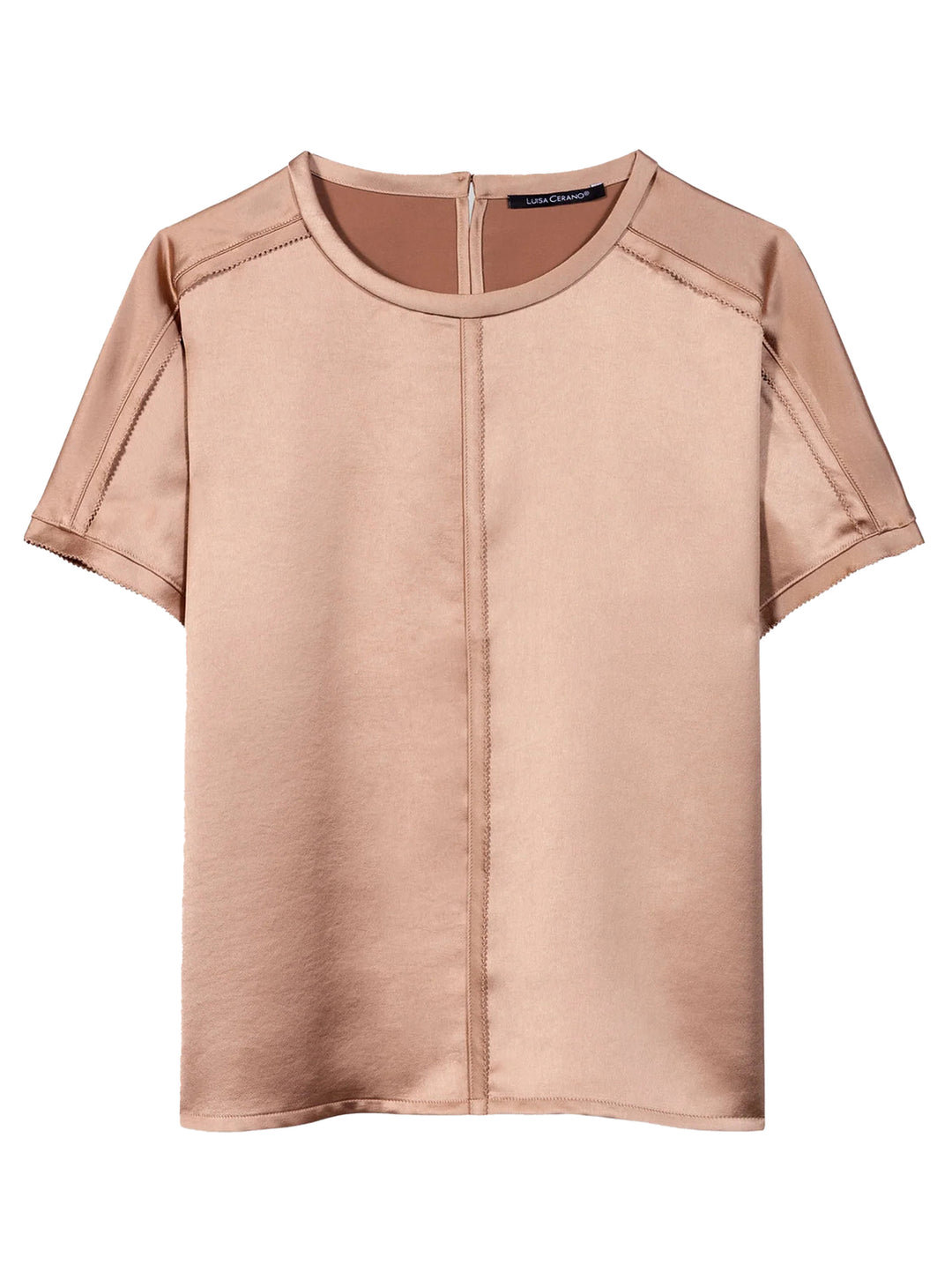 Luisa Cerano T-shirt met Naaddetails – Beige-100% polyester-DAMES TOPS & BLOUSES-Beige
