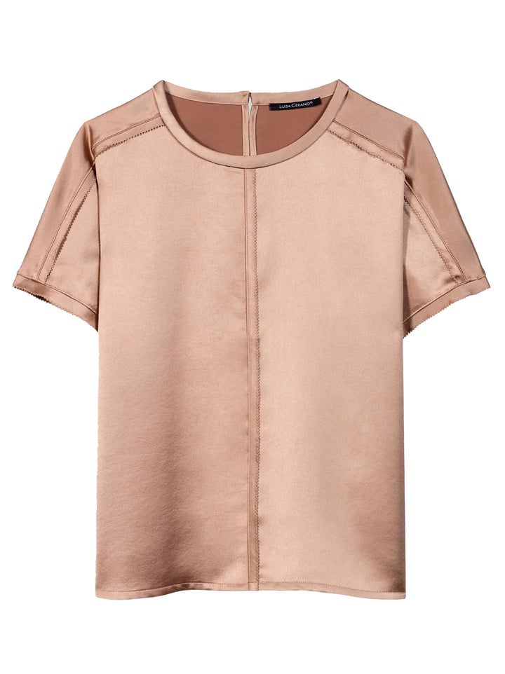 Luisa Cerano T-shirt met Naaddetails – Beige-100% polyester-DAMES TOPS & BLOUSES-Beige