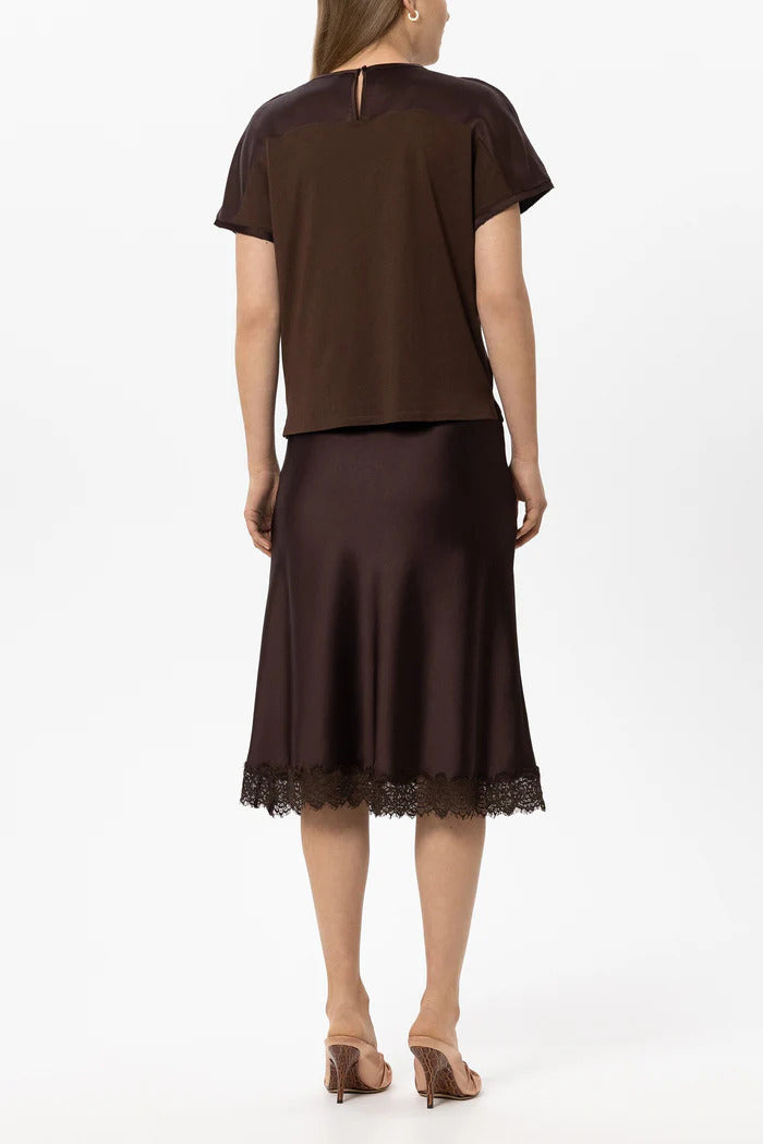 Luisa Cerano T-shirt met Naaddetails – Bruin-100% polyester-DAMES TOPS & BLOUSES-Bruin