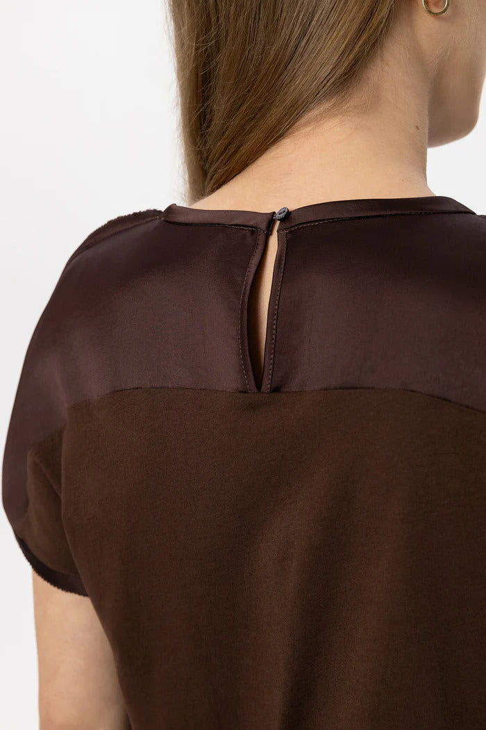 Luisa Cerano T-shirt met Naaddetails – Bruin-100% polyester-DAMES TOPS & BLOUSES-Bruin