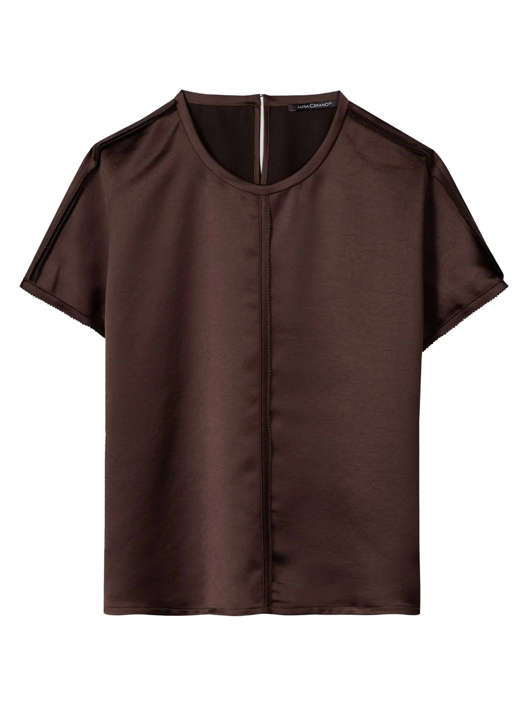 Luisa Cerano T-shirt met Naaddetails – Bruin-100% polyester-DAMES TOPS & BLOUSES-Bruin