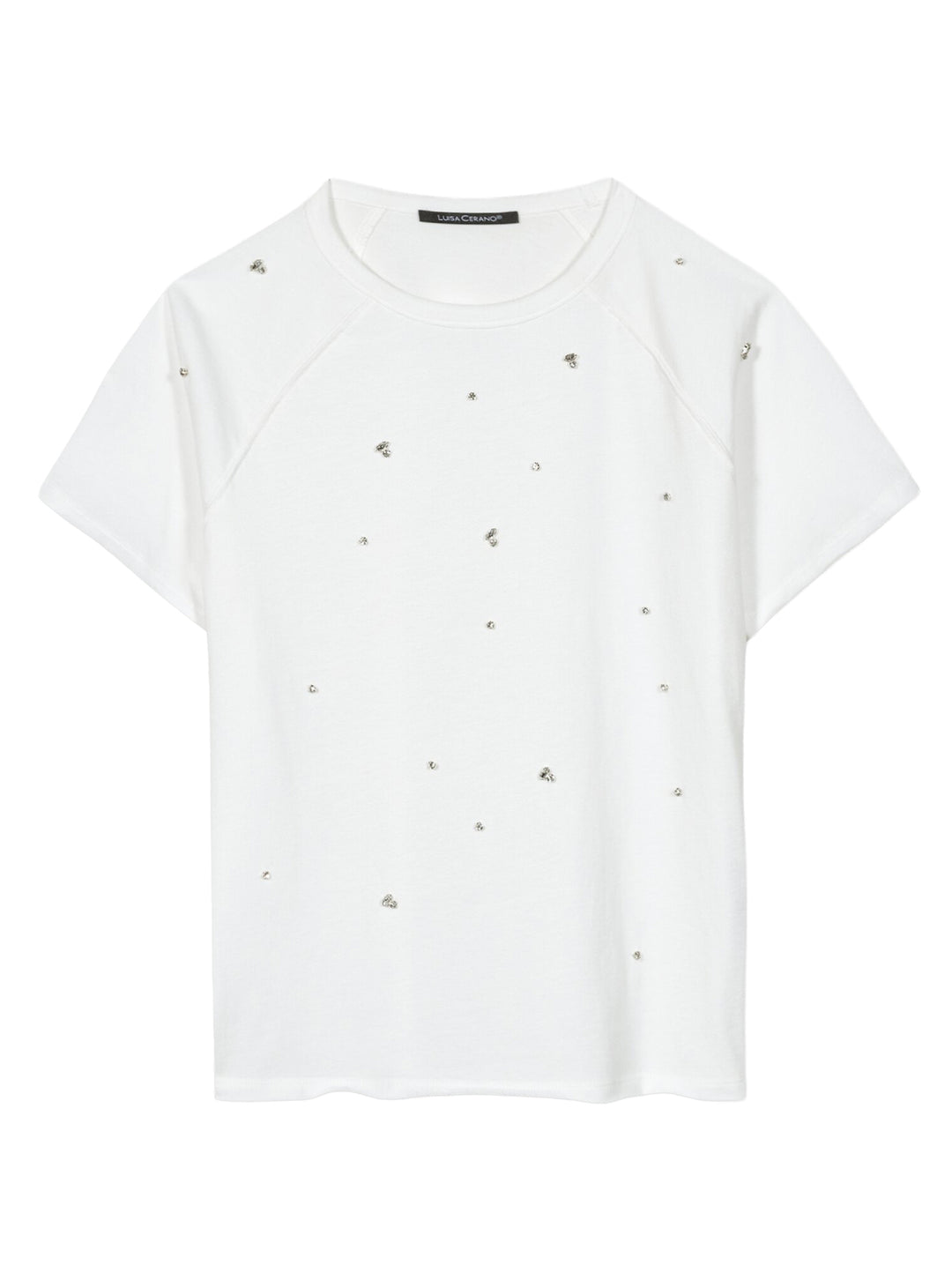 Luisa Cerano T-shirt met sierstenen – Wit-100% katoen-DAMES TOPS & BLOUSES-Wit