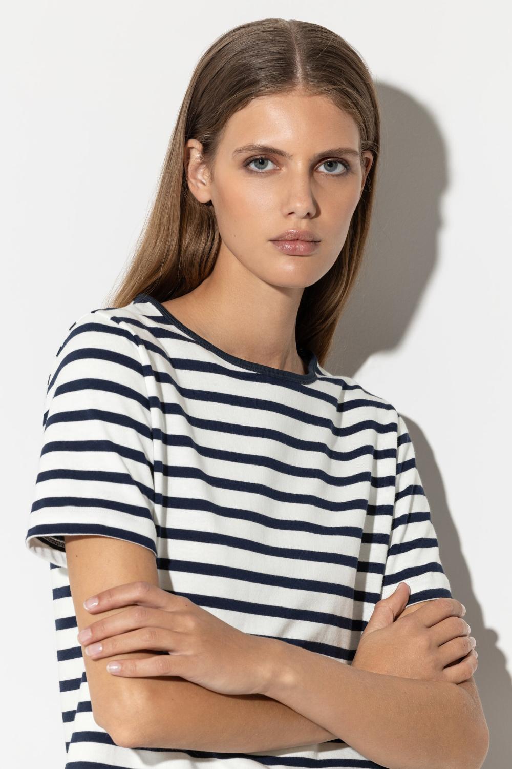 Luisa Cerano t-shirt streep-100% katoen-DAMES TOPS & BLOUSES-Blauw