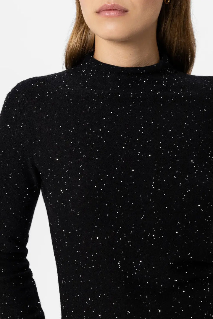 Luisa Cerano Top met Pailletten – Zwart-42% polyamide, 34% wol, 14% lyocell, 8% alpaca, 2% andere vezels-DAMES TOPS & BLO