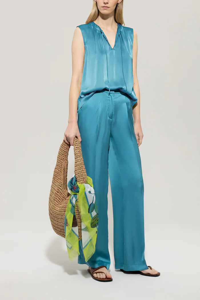 Luisa Cerano top met striklint-100% polyester-DAMES TOPS & BLOUSES-Blauw