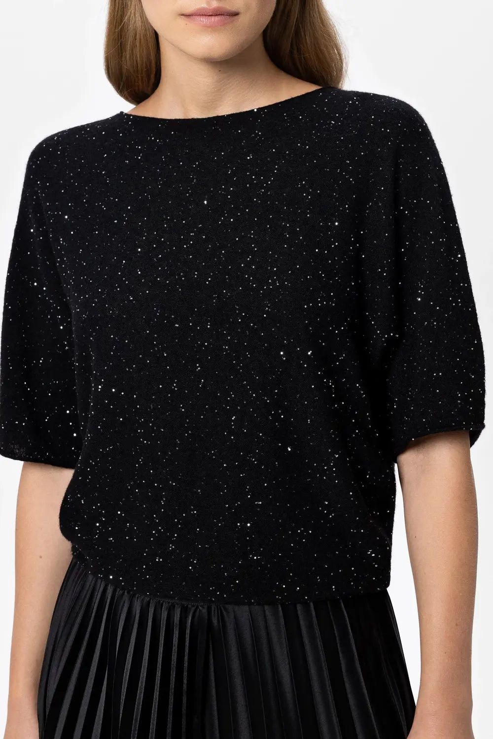 Luisa Cerano Top – Zwart-42% polyamide, 34% wol, 14% lyocell, 8% alpaca, 2% andere vezels-DAMES TOPS & BLOUSES-Zwart