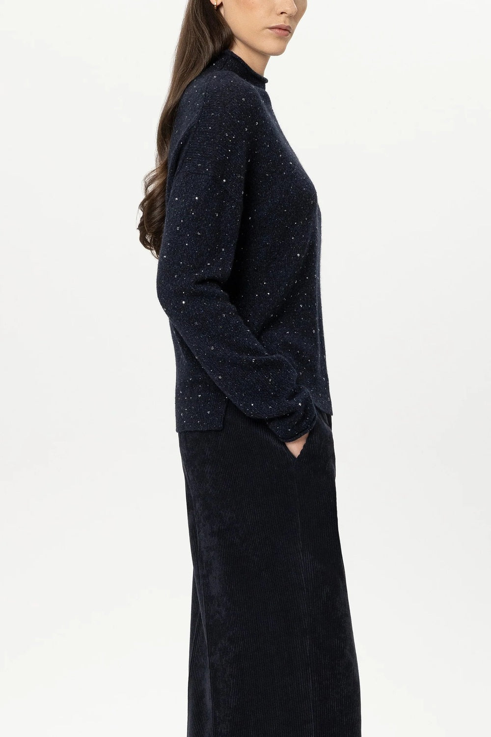 Luisa Cerano Trui met Siersteentjes – Blauw-55% wol, 22% polyamide, 15% viscose, 8% elastaan-DAMES TRUIEN & VESTEN-Blauw