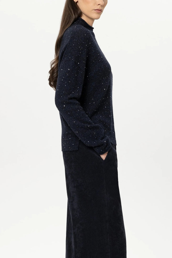 Luisa Cerano Trui met Siersteentjes – Blauw-55% wol, 22% polyamide, 15% viscose, 8% elastaan-DAMES TRUIEN & VESTEN-Blauw