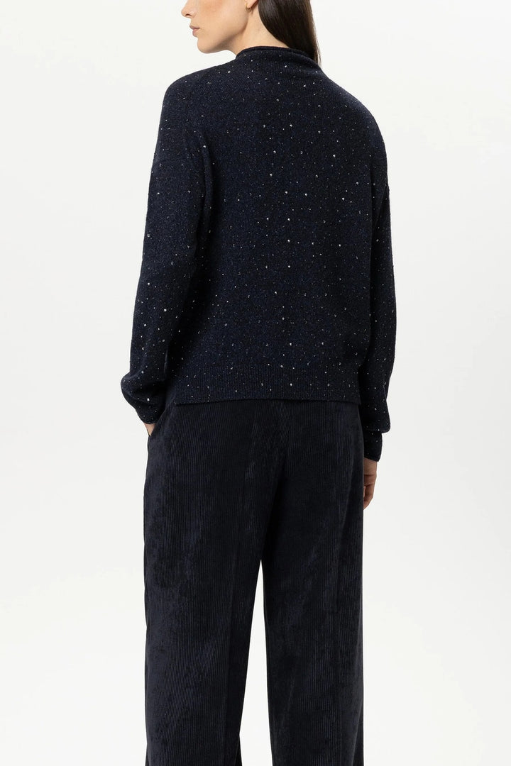 Luisa Cerano Trui met Siersteentjes – Blauw-55% wol, 22% polyamide, 15% viscose, 8% elastaan-DAMES TRUIEN & VESTEN-Blauw