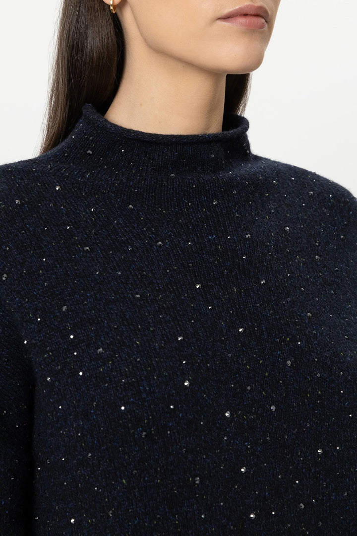Luisa Cerano Trui met Siersteentjes – Blauw-55% wol, 22% polyamide, 15% viscose, 8% elastaan-DAMES TRUIEN & VESTEN-Blauw
