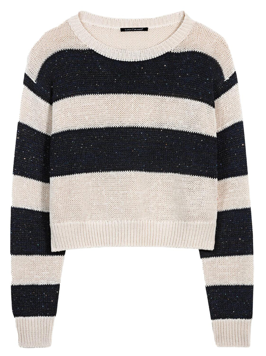 Luisa Cerano trui met strepen-28% linnen, 28% polyester, 23% katoen, 21% polyamide-DAMES TRUIEN & VESTEN-Beige