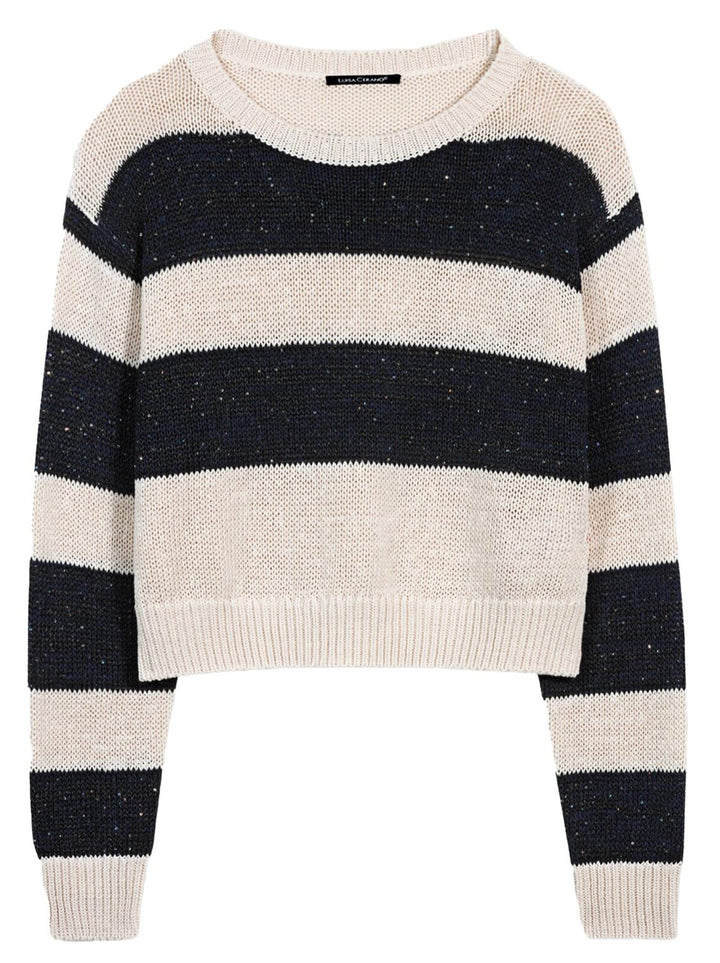 Luisa Cerano trui met strepen-28% linnen, 28% polyester, 23% katoen, 21% polyamide-DAMES TRUIEN & VESTEN-Beige