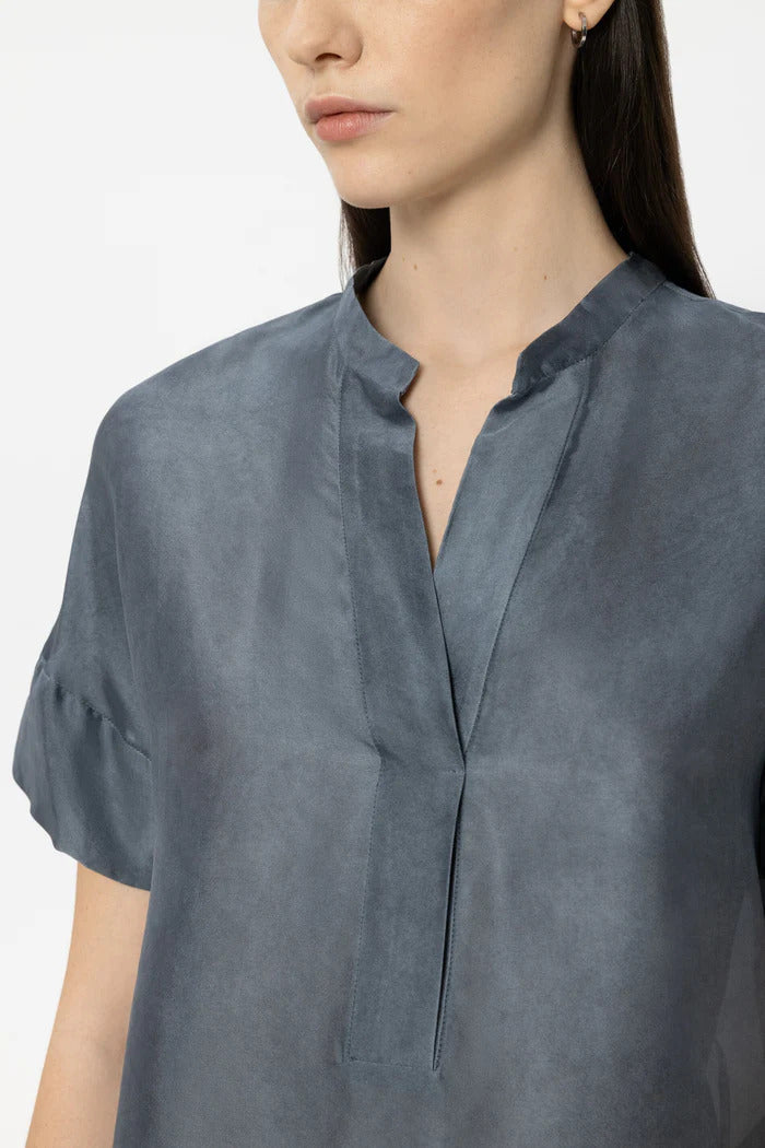 Luisa Cerano Tunic in Silk Blend – Blauw-85% rayon, 15% zijde-DAMES TOPS & BLOUSES-Blauw