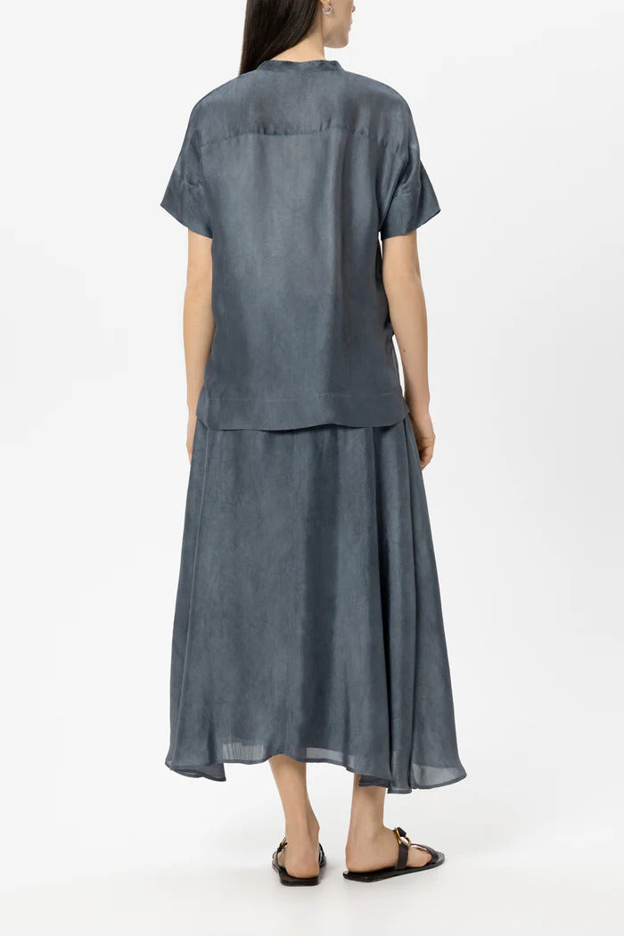 Luisa Cerano Tunic in Silk Blend – Blauw-85% rayon, 15% zijde-DAMES TOPS & BLOUSES-Blauw