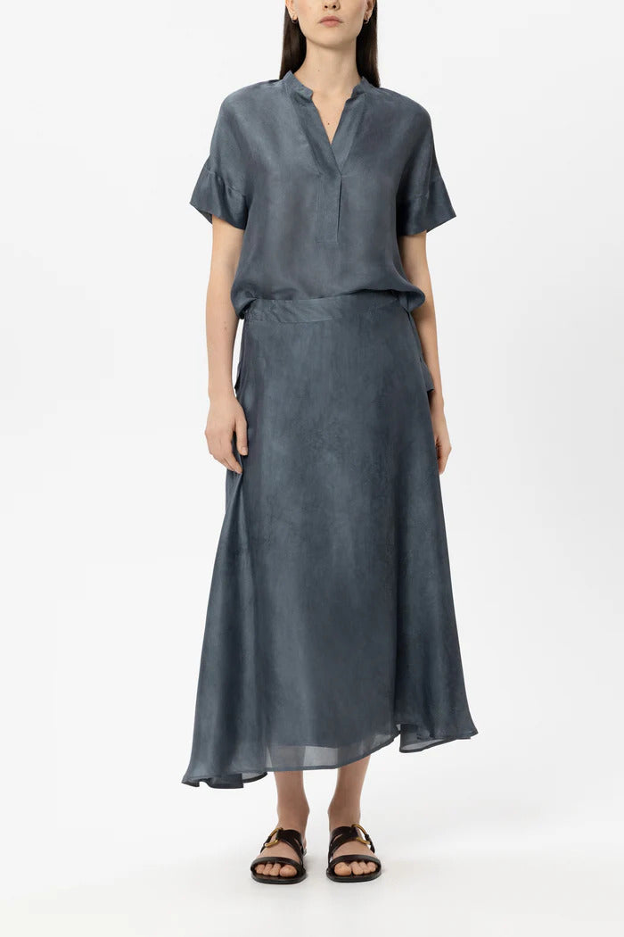 Luisa Cerano Tunic in Silk Blend – Blauw-85% rayon, 15% zijde-DAMES TOPS & BLOUSES-Blauw