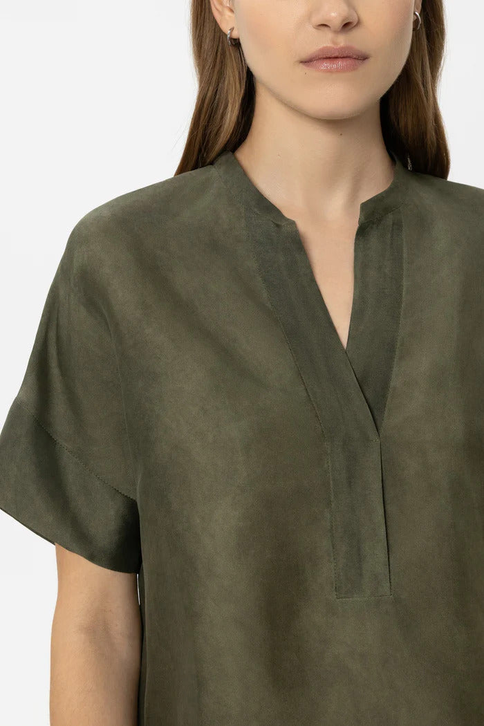 Luisa Cerano Tunic in Silk Blend – Groen-85% rayon, 15% zijde-DAMES TOPS & BLOUSES-Groen