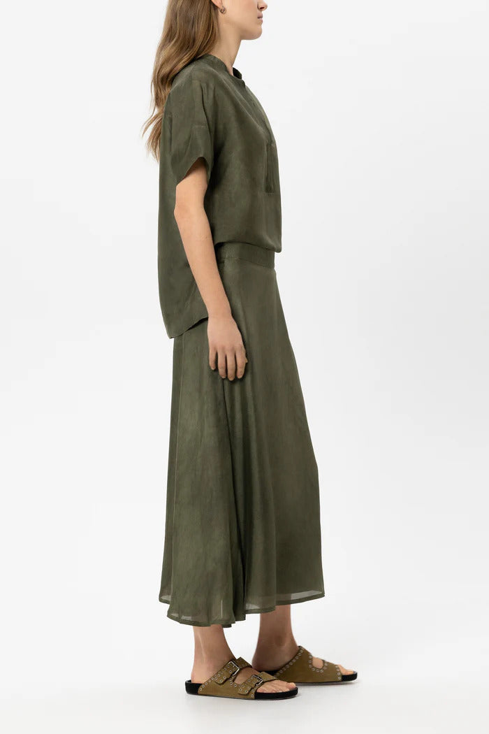 Luisa Cerano Tunic in Silk Blend – Groen-85% rayon, 15% zijde-DAMES TOPS & BLOUSES-Groen