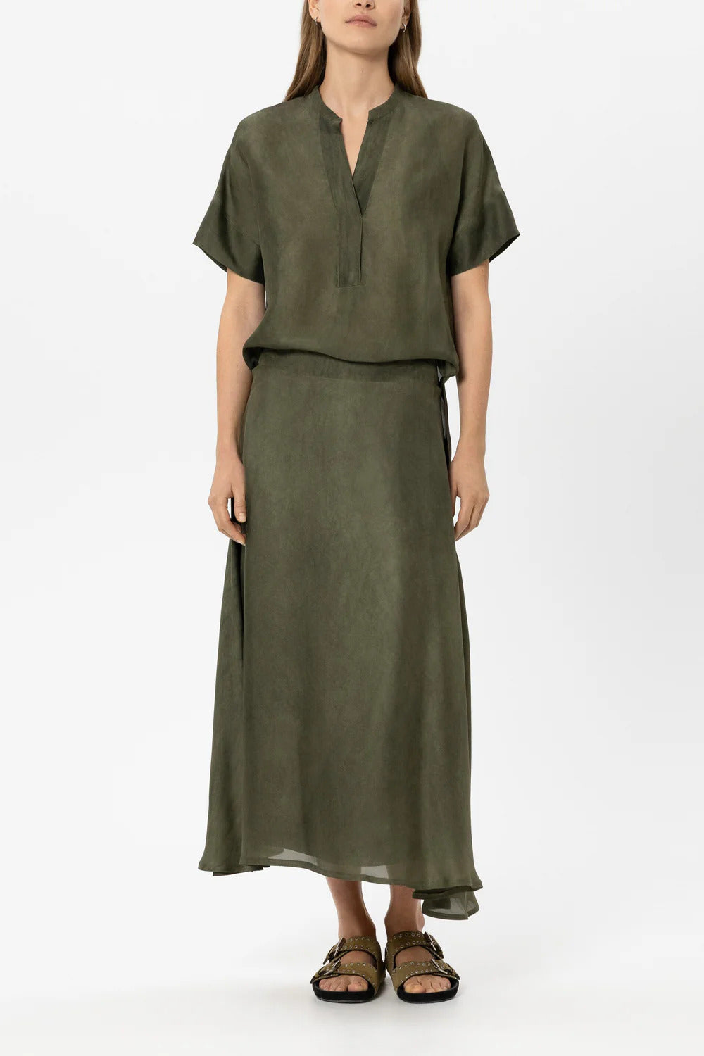Luisa Cerano Tunic in Silk Blend – Groen-85% rayon, 15% zijde-DAMES TOPS & BLOUSES-Groen