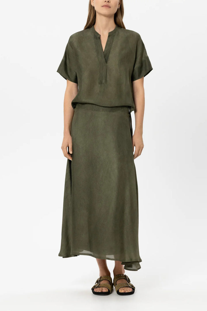 Luisa Cerano Tunic in Silk Blend – Groen-85% rayon, 15% zijde-DAMES TOPS & BLOUSES-Groen