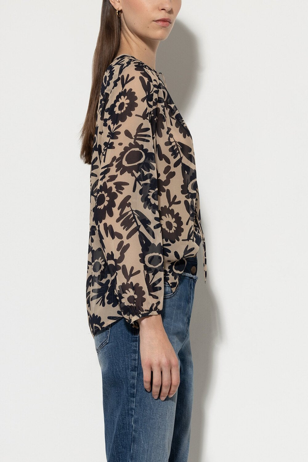 Luisa Cerano tuniekblouse met print-100% viscose-DAMES TOPS & BLOUSES-Bruin