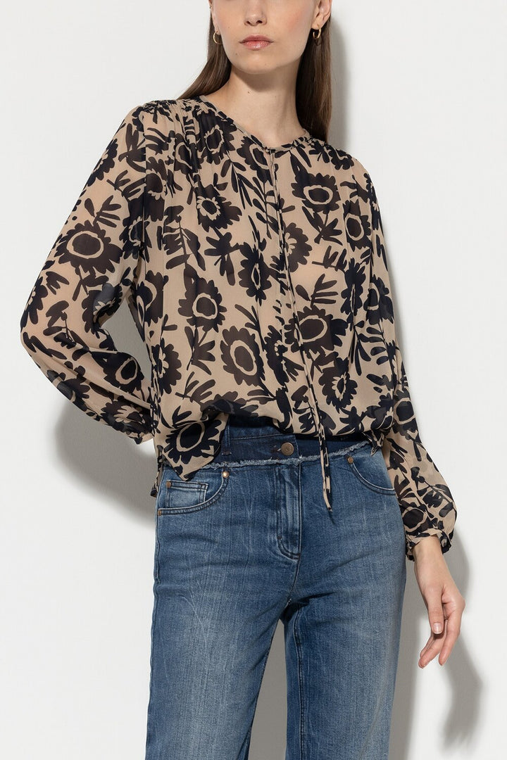 Luisa Cerano tuniekblouse met print-100% viscose-DAMES TOPS & BLOUSES-Bruin