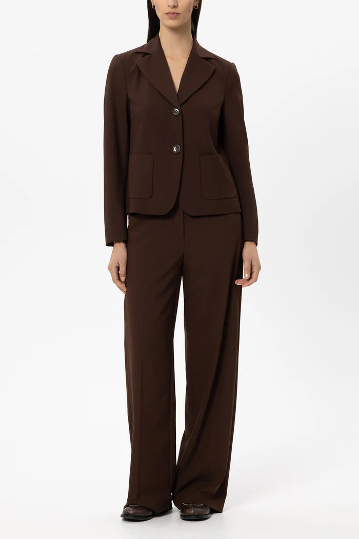 Luisa Cerano Twee-Knoops Blazer – Bruin-67% polyester, 29% viscose, 4% elastaan-DAMES BLAZERS & JASJES-Bruin