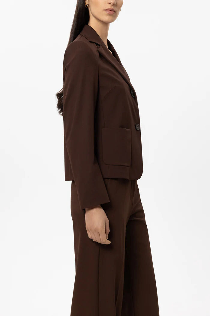 Luisa Cerano Twee-Knoops Blazer – Bruin-67% polyester, 29% viscose, 4% elastaan-DAMES BLAZERS & JASJES-Bruin