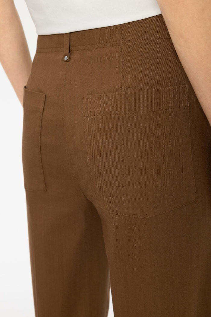 Luisa Cerano Twill broek met wijde pijpen – Bruin-60% katoen, 37% rayon, 3% elastaan-DAMES BROEKEN-Bruin