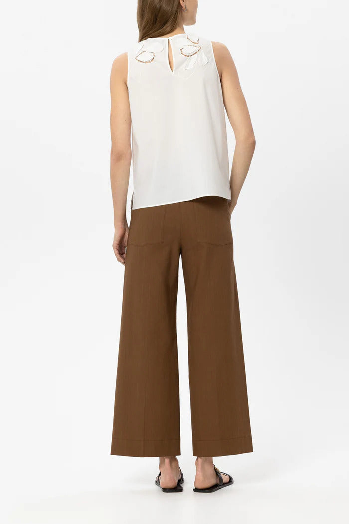 Luisa Cerano Twill broek met wijde pijpen – Bruin-60% katoen, 37% rayon, 3% elastaan-DAMES BROEKEN-Bruin
