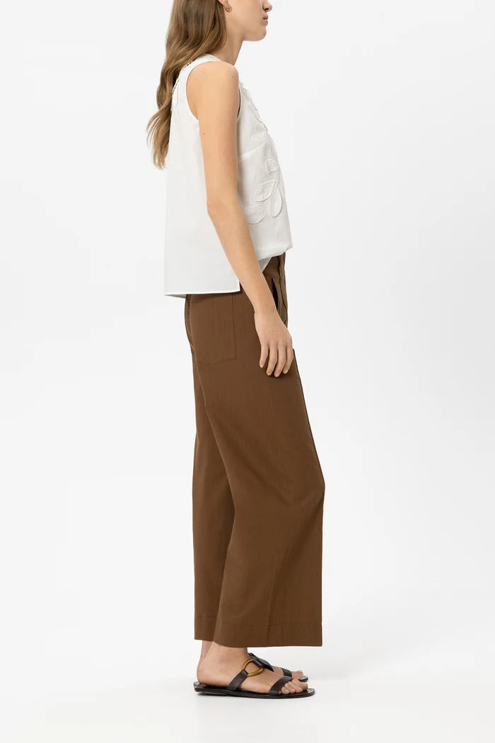 Luisa Cerano Twill broek met wijde pijpen – Bruin-60% katoen, 37% rayon, 3% elastaan-DAMES BROEKEN-Bruin
