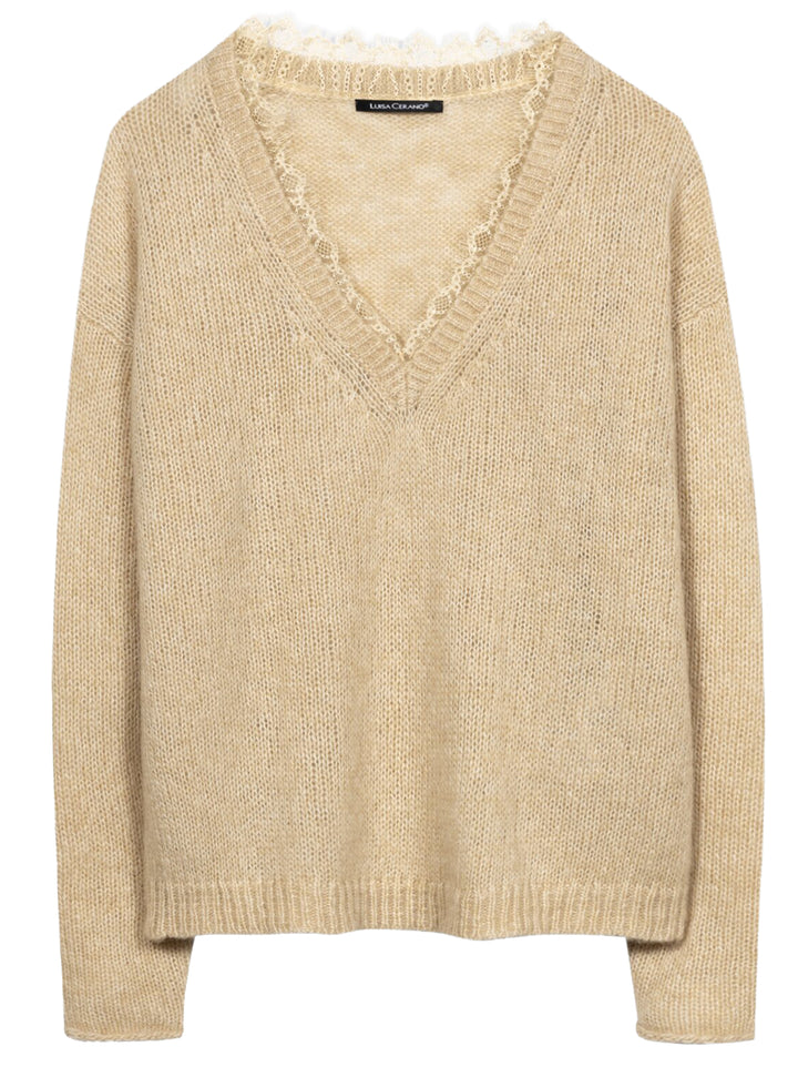 Luisa Cerano V-hals trui van alpacamix – Geel-44% polyamide, 34% alpaca wol, 22% wol-DAMES TRUIEN & VESTEN-Geel
