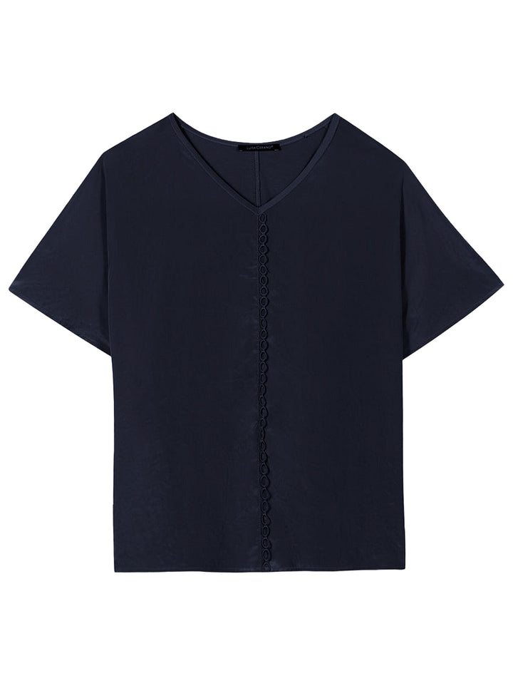 Luisa Cerano V-neck Blouse – Blauw-100% polyester-DAMES TOPS & BLOUSES-Blauw