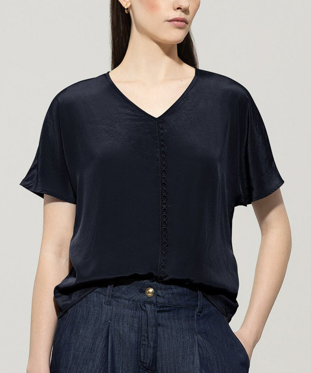 Luisa Cerano V-neck Blouse – Blauw-100% polyester-DAMES TOPS & BLOUSES-Blauw