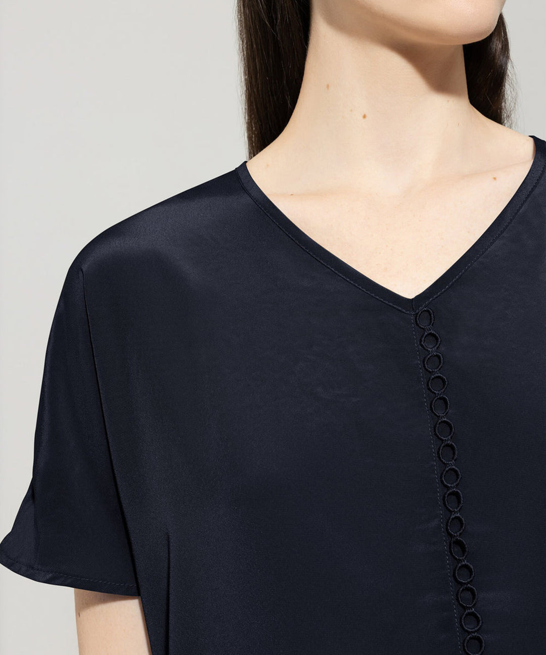 Luisa Cerano V-neck Blouse – Blauw-100% polyester-DAMES TOPS & BLOUSES-Blauw